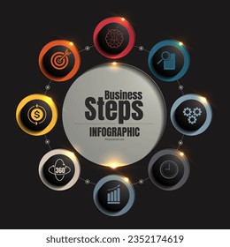 black tone infographic chart templates, background for presentations, advertising, layouts, annual reports, timeline concept 8 options, steps.