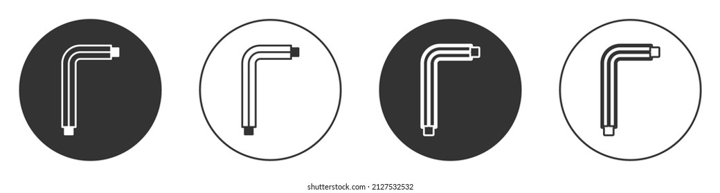 Black Tool allen keys icon isolated on white background. Circle button. Vector