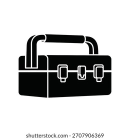 Caja de herramientas negra con asa y pestillos contenedor