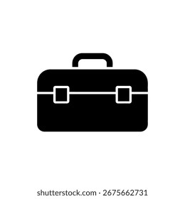 Icono negro de la caja de herramientas con la Ilustración vectorial de la manija sobre fondo blanco. Perfecto para Diseño gráfico, Diseño web, interfaz de usuario y otros proyectos creativos.