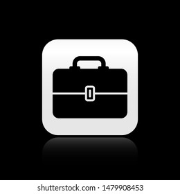 Black Toolbox icon isolated on black background. Tool box sign. square button. Vector Illustration