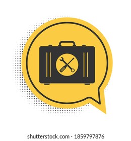 Icono del Cuadro de herramientas negro aislado en fondo blanco. Signo del cuadro de herramientas. Símbolo amarillo de burbuja de habla. Vector.
