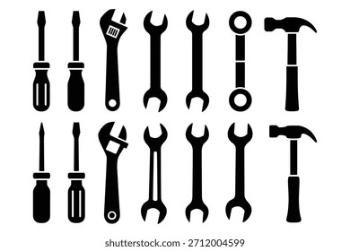 Black tools collection screwdriver wrench