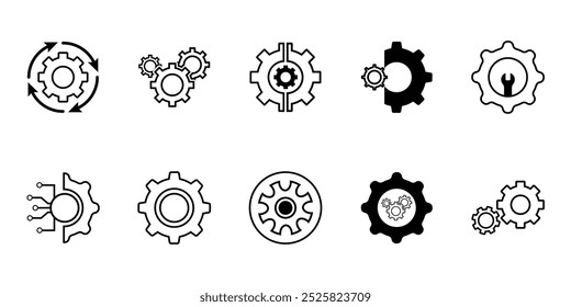 Herramientas negras en el Vector del conjunto del icono del engranaje