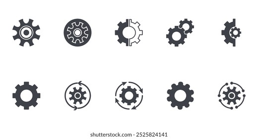 Black tools in gear icon set vector