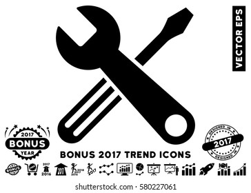 Black Tools icon with bonus 2017 year trend pictures. Vector illustration style is flat iconic symbols, white background.