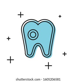 Black Tooth with caries icon isolated on white background. Tooth decay.  Vector Illustration