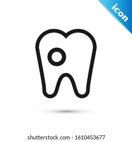 Black Tooth with caries icon isolated on white background. Tooth decay.  Vector Illustration