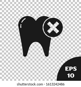 Black Tooth with caries icon isolated on transparent background. Tooth decay.  Vector Illustration