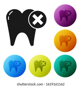 Black Tooth with caries icon isolated on white background. Tooth decay. Set icons colorful circle buttons. Vector Illustration