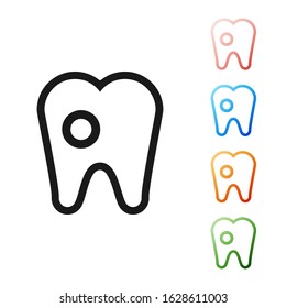 Black Tooth with caries icon isolated on white background. Tooth decay. Set icons colorful. Vector Illustration
