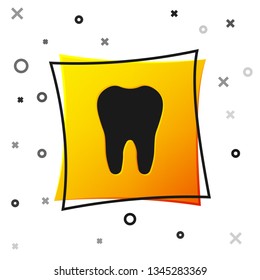 Black Tooth icon isolated on white background. Tooth symbol for dentistry clinic or dentist medical center and toothpaste package. Yellow square button. Vector Illustration