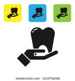 Black Tooth icon isolated on white background. Tooth symbol for dentistry clinic or dentist medical center and toothpaste package. Set icons colorful square buttons. Vector Illustration