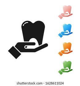 Black Tooth icon isolated on white background. Tooth symbol for dentistry clinic or dentist medical center and toothpaste package. Set icons colorful. Vector Illustration