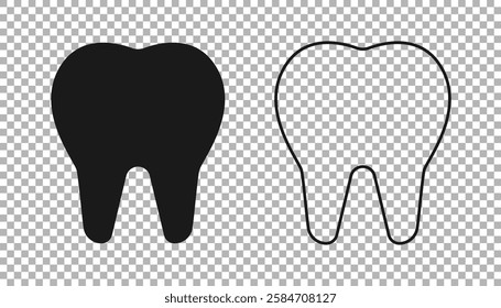 Black Tooth icon isolated on transparent background. Tooth symbol for dentistry clinic or dentist medical center and toothpaste package.  Vector