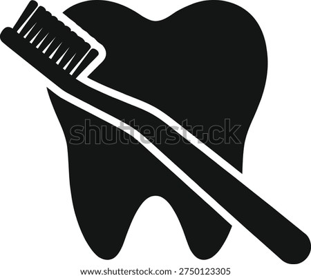 Black tooth silhouette featuring a toothbrush, representing daily dental cleaning, oral hygiene routines, and professional teeth maintenance for World Oral Health Day.