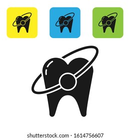 Black Tooth whitening concept icon isolated on white background. Tooth symbol for dentistry clinic or dentist medical center. Set icons colorful square buttons. Vector Illustration