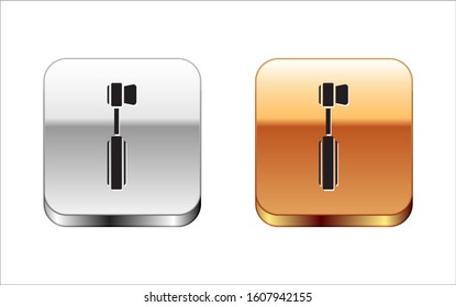 Black Toothbrush icon isolated on white background. Silver-gold square button. Vector Illustration