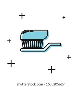 Black Toothbrush with toothpaste icon isolated on white background.  Vector Illustration