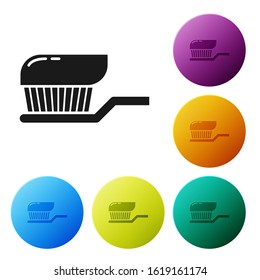 Black Toothbrush with toothpaste icon isolated on white background. Set icons colorful circle buttons. Vector Illustration