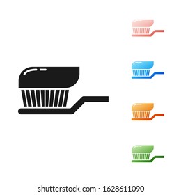 Black Toothbrush with toothpaste icon isolated on white background. Set icons colorful. Vector Illustration