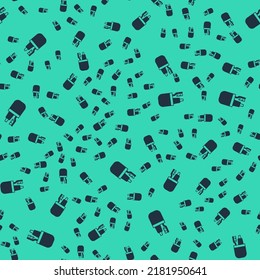 Black Toothbrush and tube of toothpaste icon isolated seamless pattern on green background. Disposable bathroom supplies.  Vector