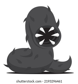 Black toothed worm monster. Cartoon illustration