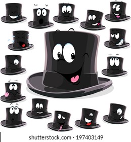 Black top hat cartoon isolated on white background