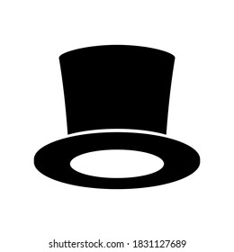 Black Top Hat icon isolated on white background. Cylinder gentleman hat, broad-brimmed magic hat. Stylish men accessory icon. Vector illustration