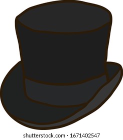 Black top hat, illustration, vector on white background.