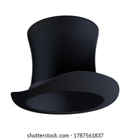 Black top hat isolated on white background. Vector illustration for icon, poster, greeting and invitation card, print and web project.