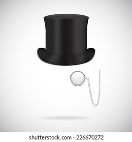 Black top hat isolated on white with monocule