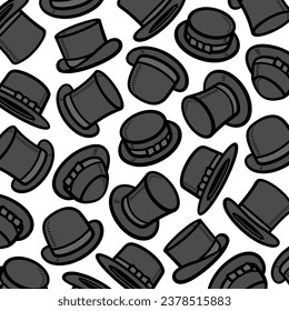 Patrón de sombrero superior negro, conjunto de fondo. Icono de colección sombrero superior negro. Vector