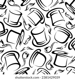 Black top hat pattern, background set. Collection icon black top hat. Vector