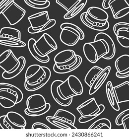 Black top hat pattern, background set. Collection icon black top hat. Vector