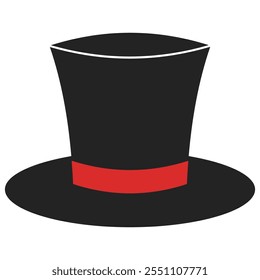 Black top hat with red band magician illusion, circus show