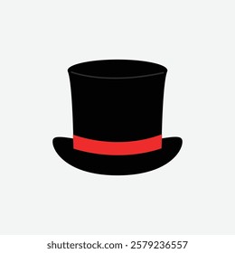 Black top hat with red band illustration