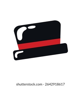 Black top hat with red band. Vector illustration