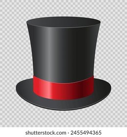 Black top hat with red ribbon.