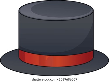 black top hat with a red ribbon