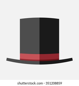 Black top hat with red ribbon, flat style. EPS 8 vector illustration, no transparency