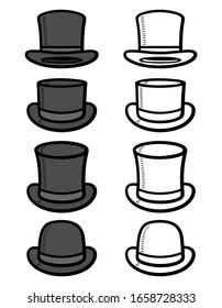 Black top hat set. Collection icon black top hat. Vector