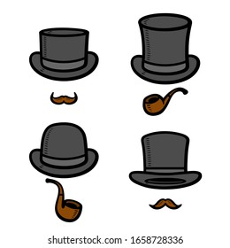 Black top hat set. Collection icon black top hat. Vector