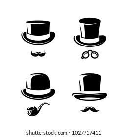 Black top hat set. Vector