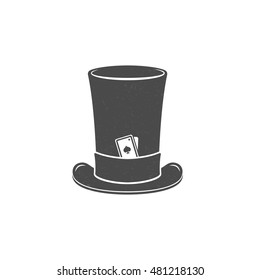 Black top hat vector illustration isolated on white background. Playing Card. 