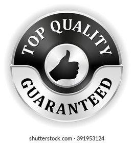 Black Top Quality Badge With Silver Border On White Background