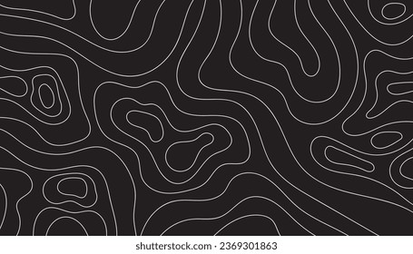 Black topographic background. Abstract linear irregular shapes on a dark isolated background. . Vector illustration