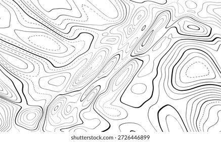 Padrão de mapa de linhas de contorno topográfico preto