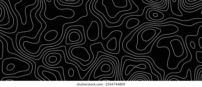 Padrão de topologia de topografia em preto com plano de fundo de contorno branco.