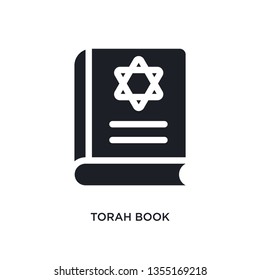 black torah book isolated vector icon. simple element illustration from religion concept vector icons. torah book editable logo symbol design on white background. can be use for web and mobile